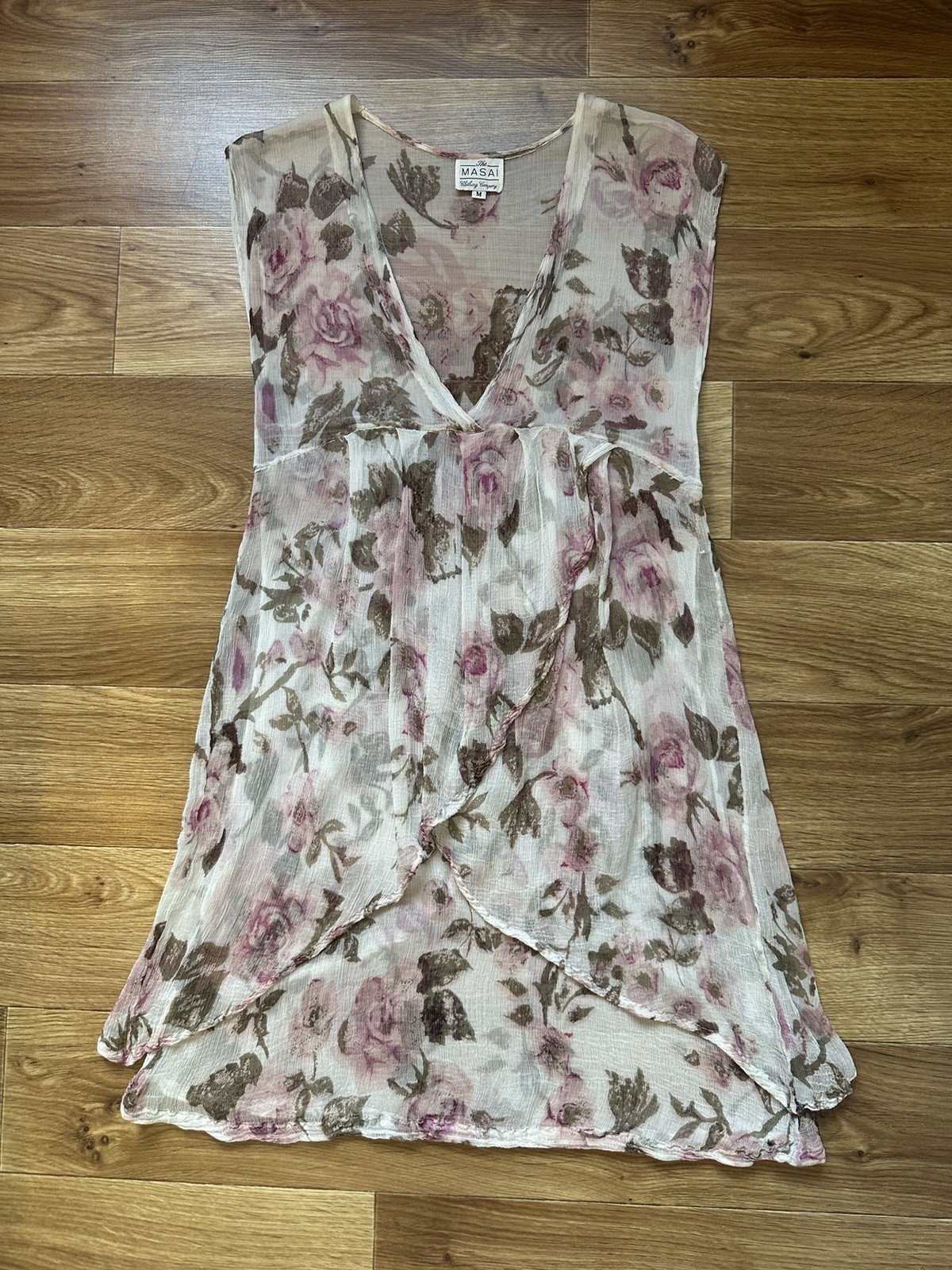 The Masai Clothing Company Floral Chiffon Dress Boho Summer V-Neck Mini M Ethere