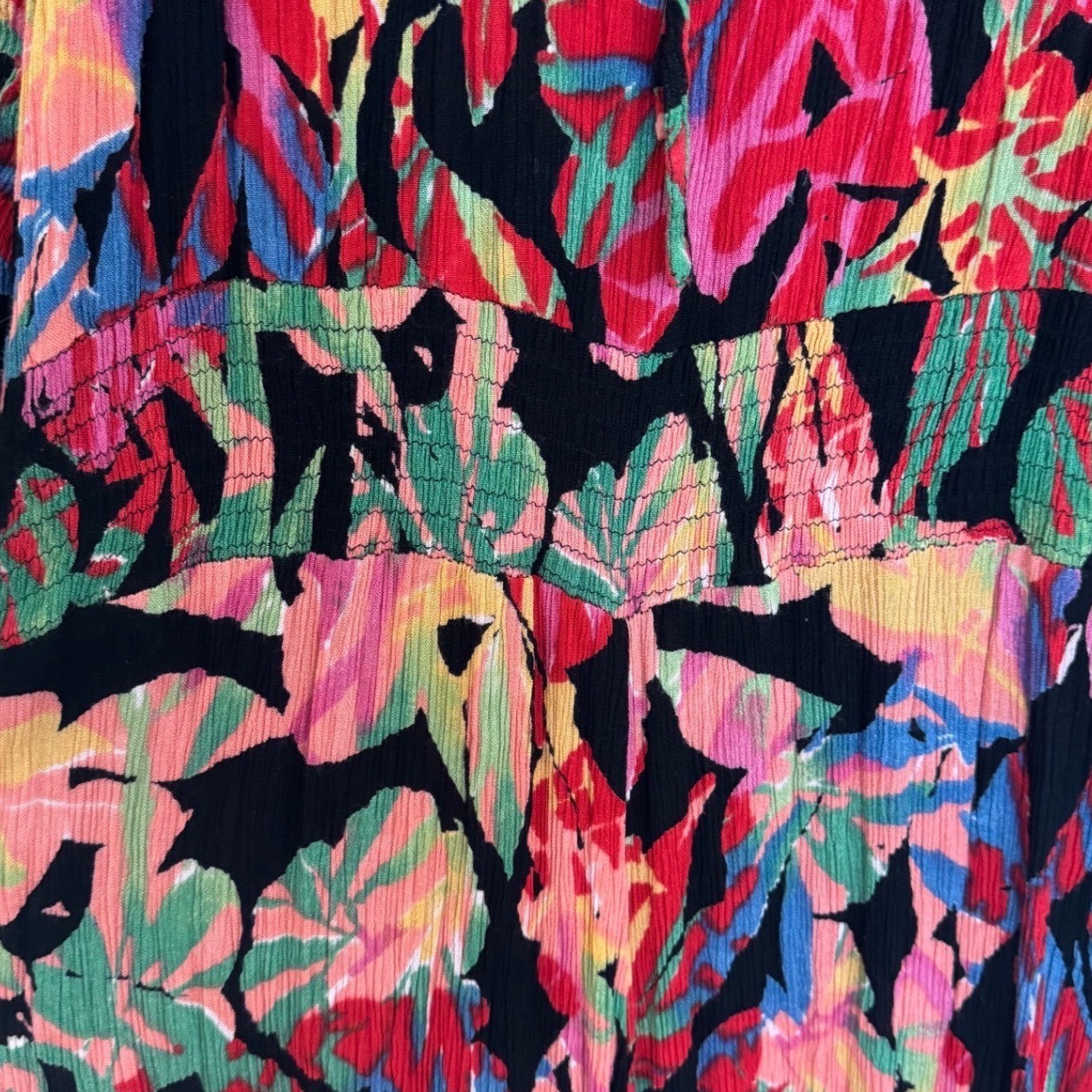 Metrostyle Tropical Print Maxi Dress Beach Resort Smocked Waist Rayon Boho Large