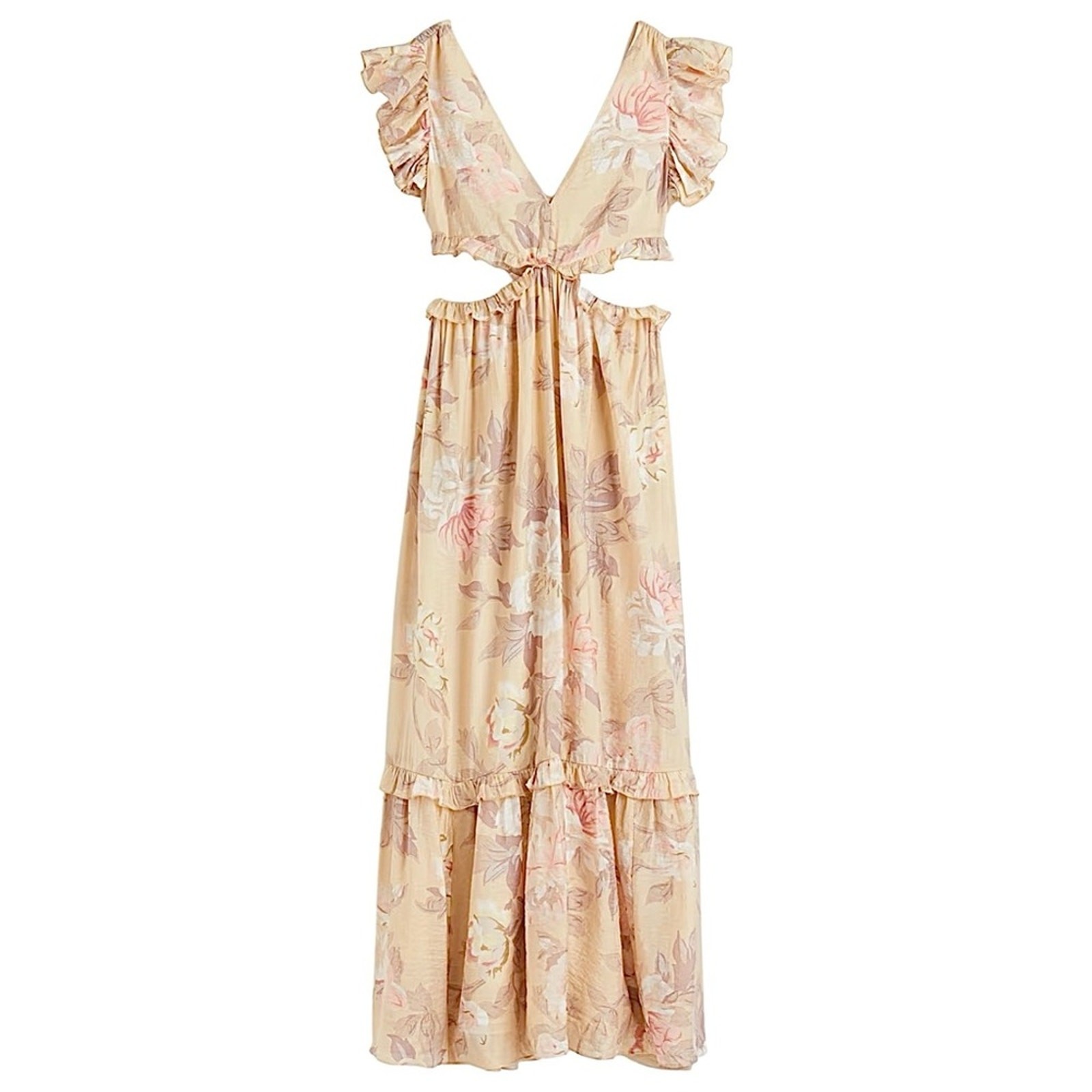Floral Cutout Ruffle Maxi Dress 4 Pastel Boho Romantic Feminine Festival H&M