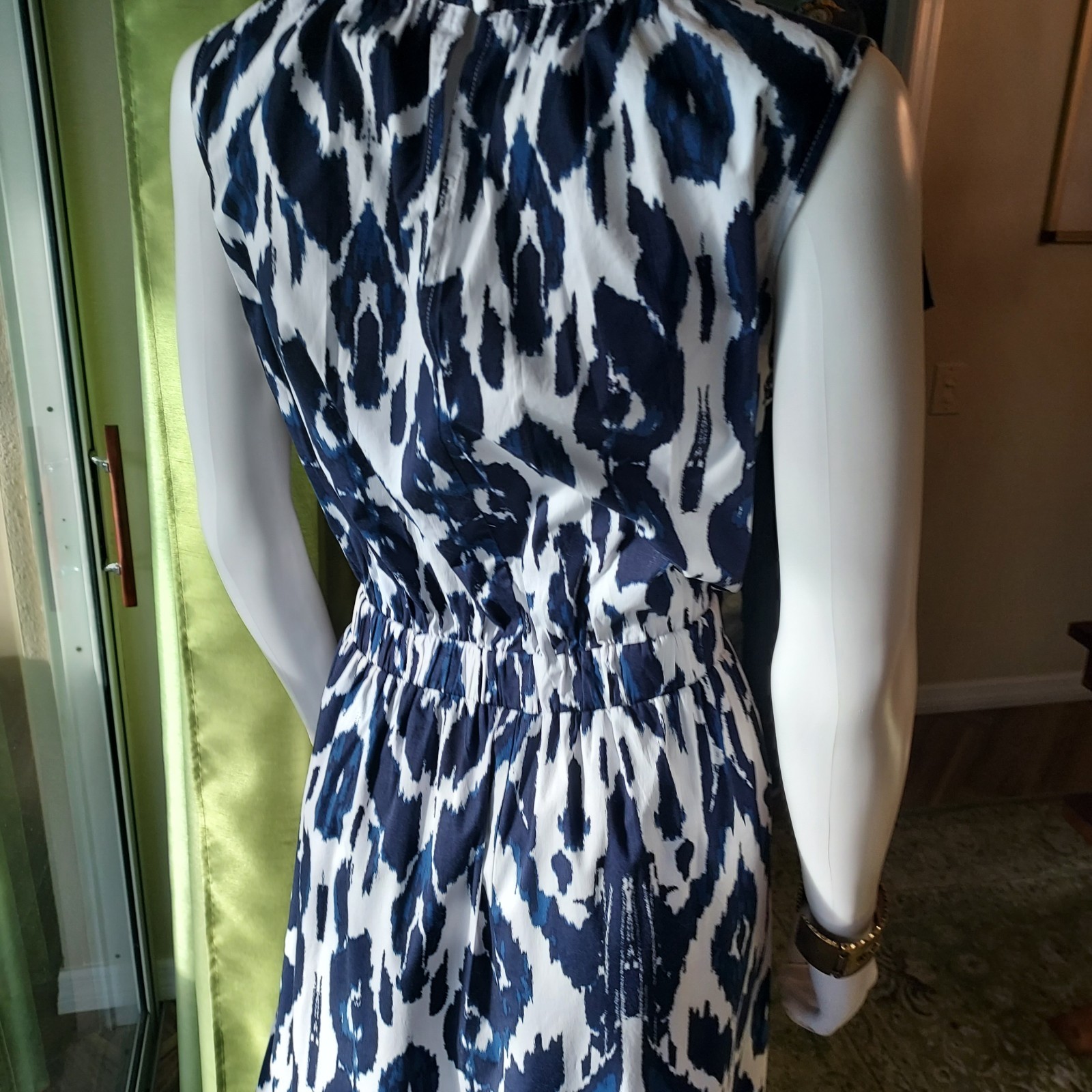 Lane Bryant Blue White & Black Ikat Pattern Dress Elastic Tie Pockets Sz 24
