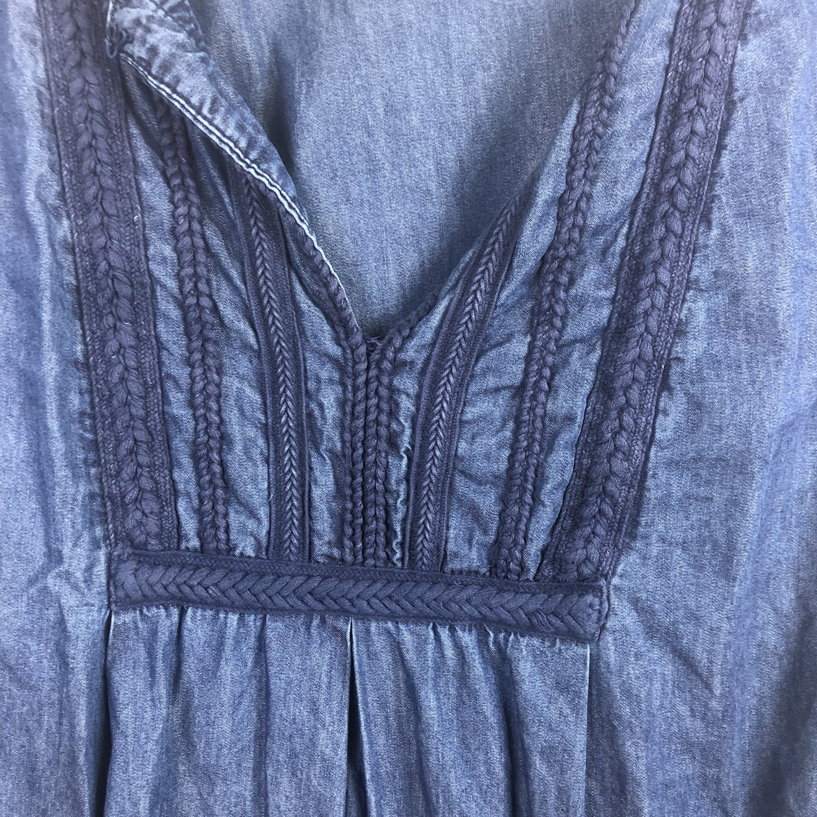 Sophia Max Women’s Round Split Neck Blue Denim Color 3/4 Bell Sleeve Dress Sz S