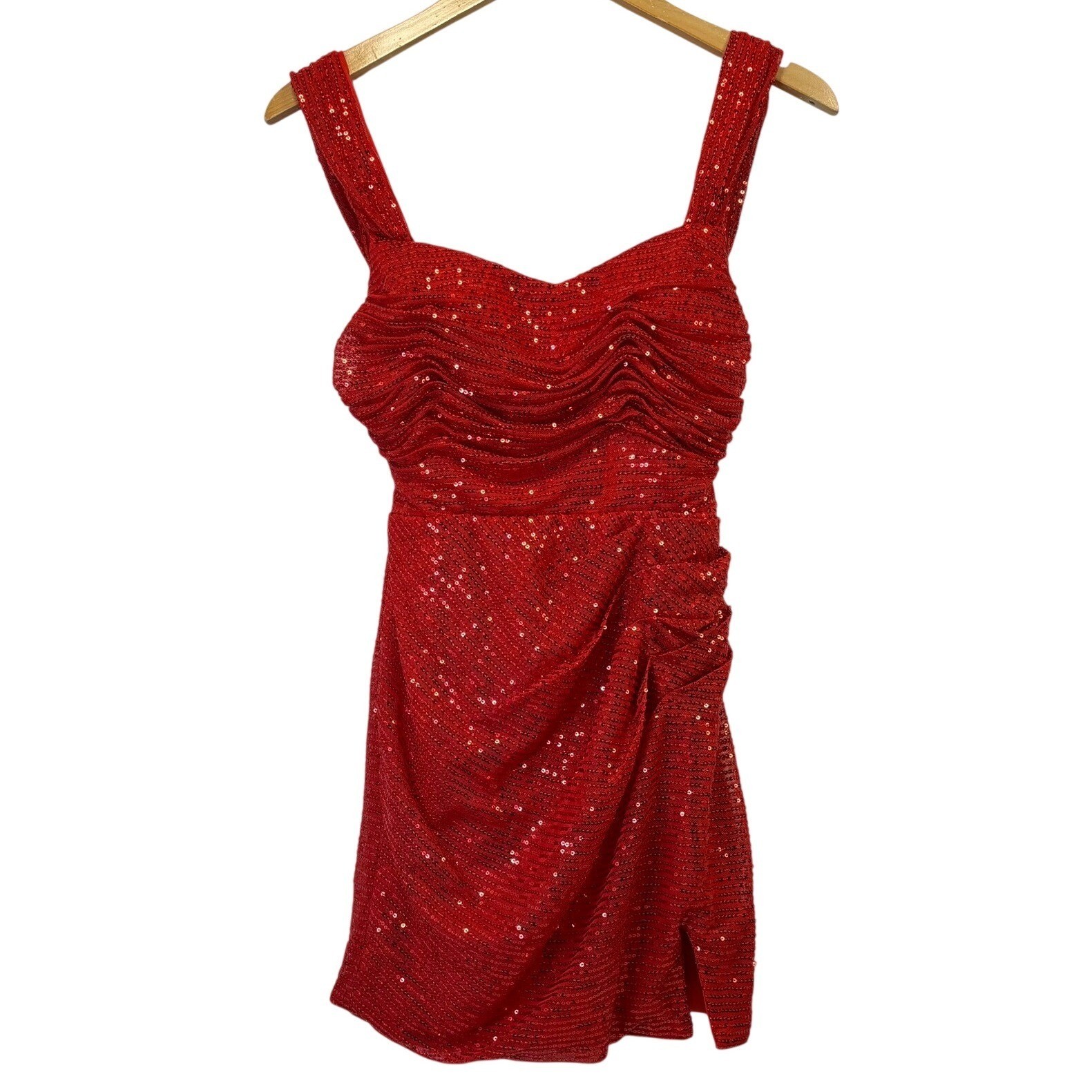 Wedding Dress Red Sequin Mini Dress Women Size 4 Ruched Cutout Back Tie Party