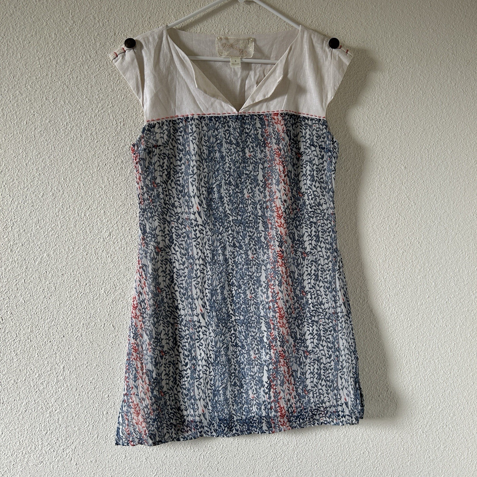 Nick & Mo Dress Women’s Small ivory Blue Vine Leaf Print Coquette CuteFeminine