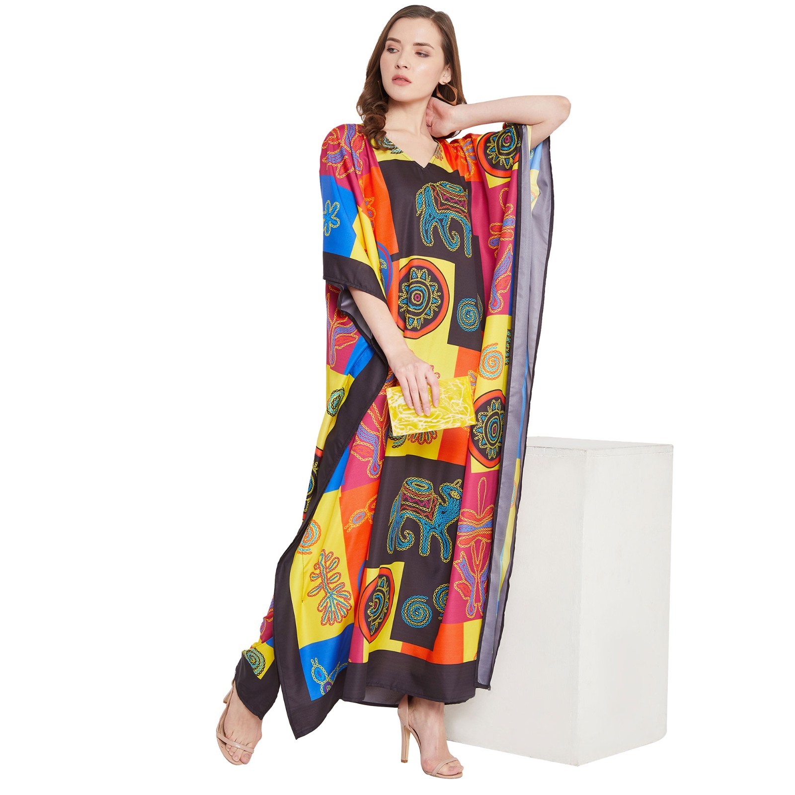 Women Plus Size Kimono Sleeves Kaftan Boho Loose Long Maxi Dress Beach Cover Up