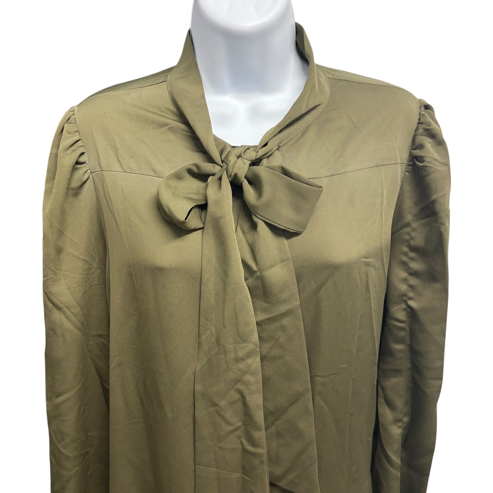 Just Fab Olive Green Button Front Bow Neck Long Sleeve Maxi Dress Womens XL