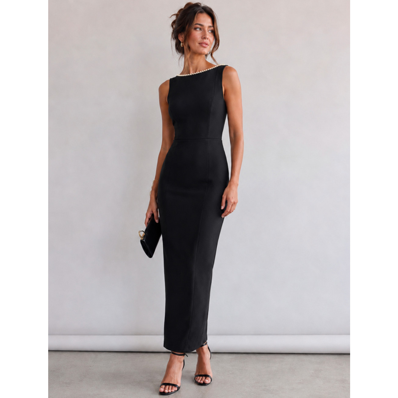 Babyboo Lana Black Pearl Trim Midaxi Dress Size XS NWT