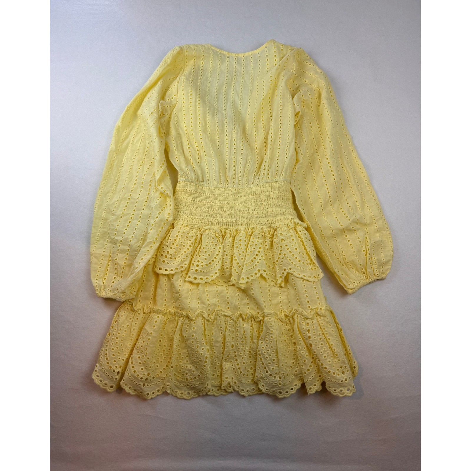 Mable Yellow Eyelet Cutout Mini Dress Women’s Medium Long Sleeve Cottagecore