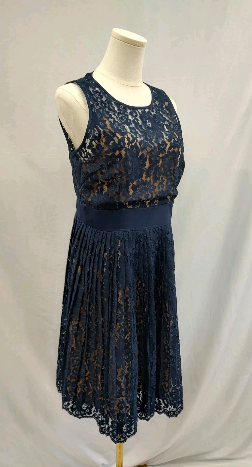 Eliza J Dress Navy Blue Lace Cocktail Party Formal Glam Pleated Full Skirt Sz 10