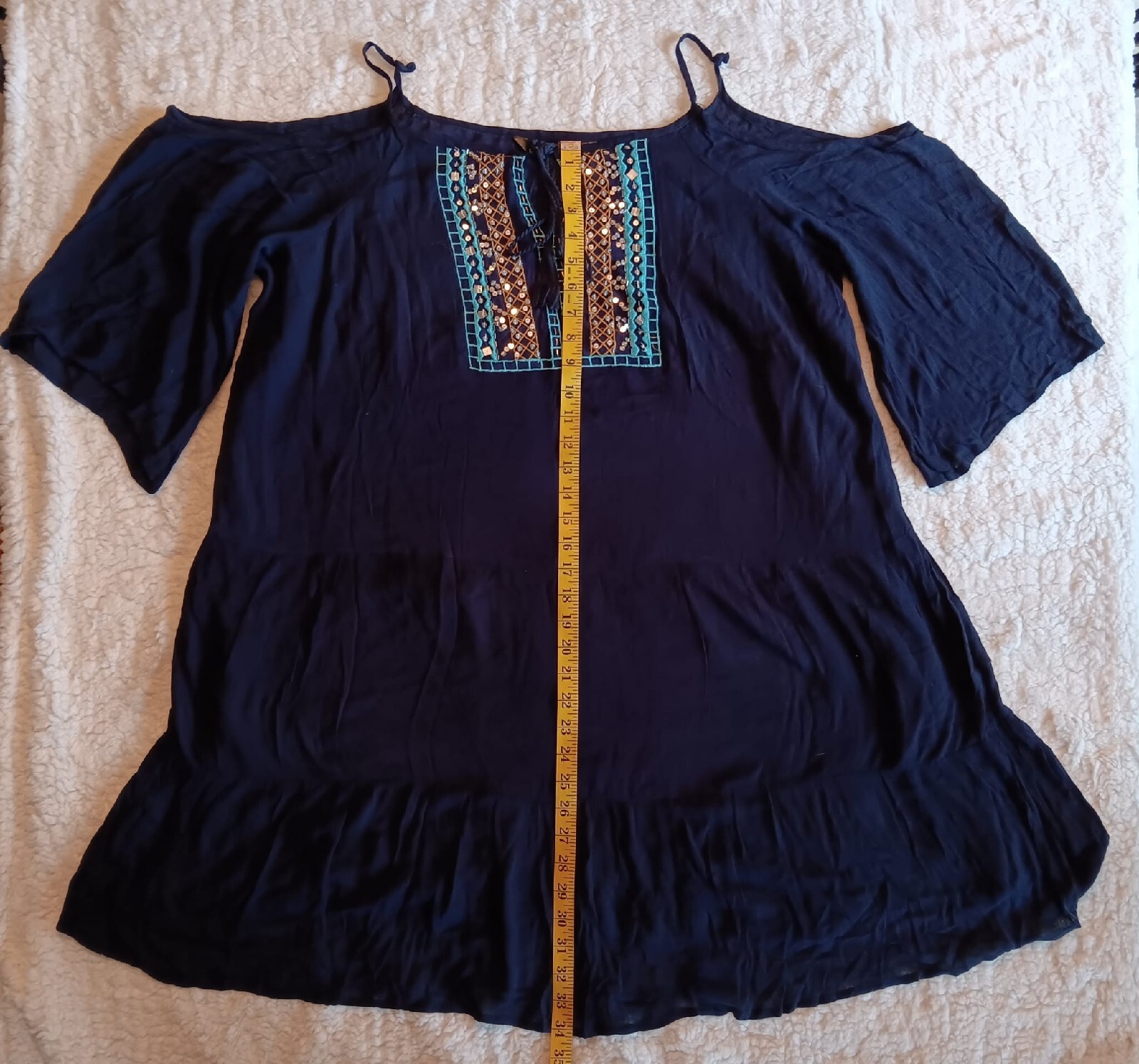 Miles Gabrielle Midi Dress Womens 1X Blue Spaghetti Strap Open Shoulders