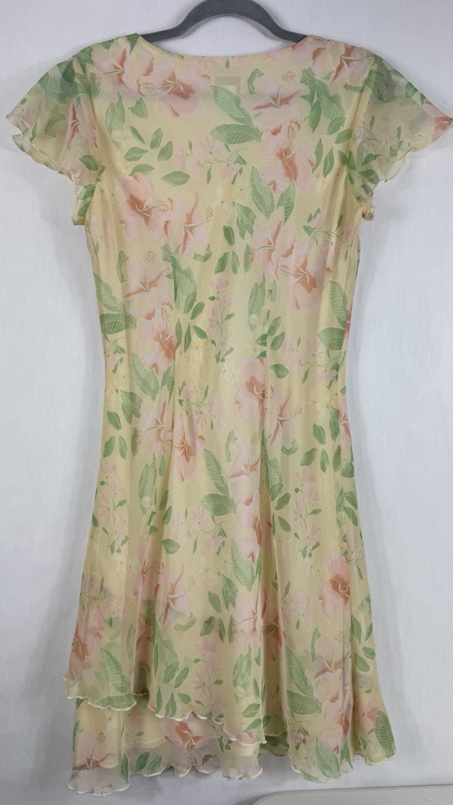 Vtg Floral Dress Sz 8-10 (M) Yellow Rococo Flowy Lined Pastel Fairy 90s Y2K
