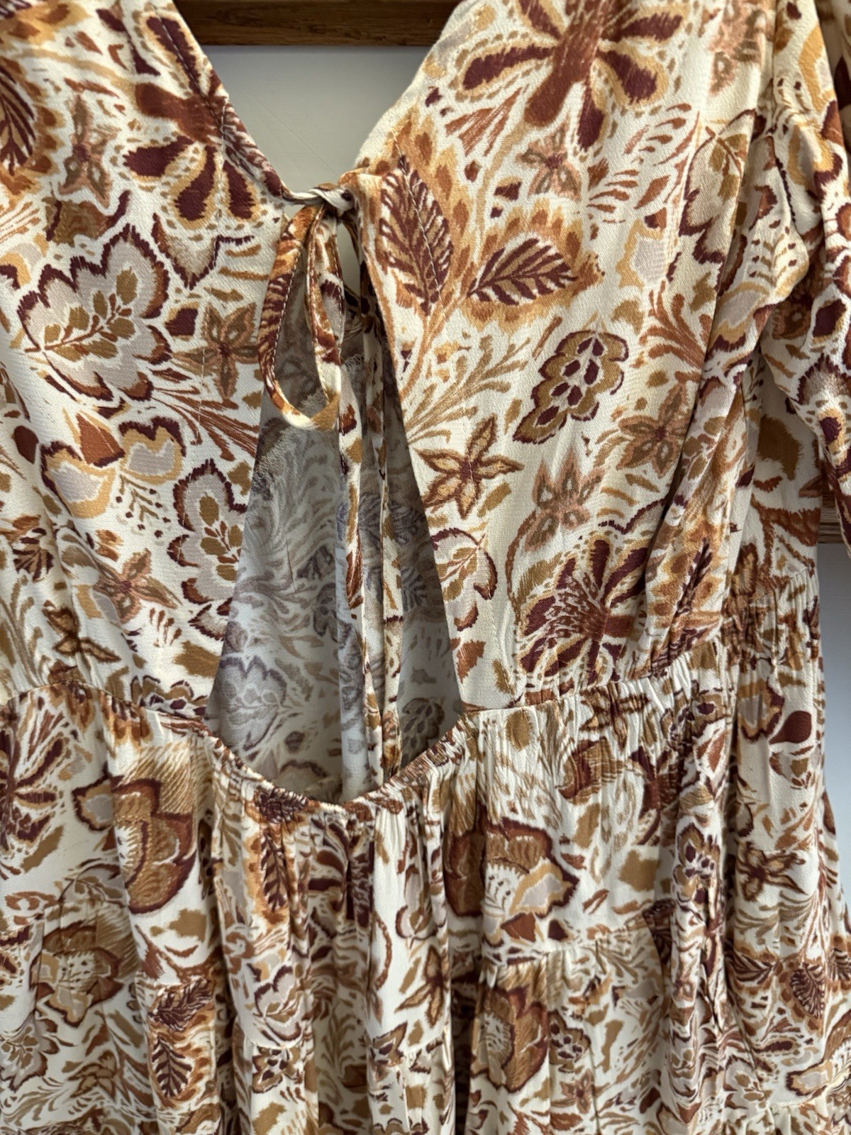 Brown Leaf Pattern Tiered Dress By “olivaceous” Size M EUC