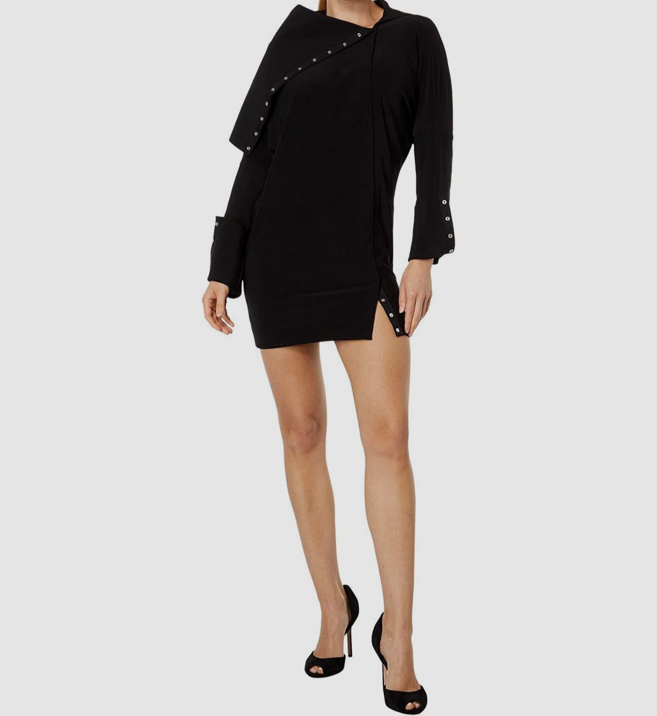 $265 Norma Kamali Women’s Black Asymmetrical Long Sleeve Mini Dress Size S/36