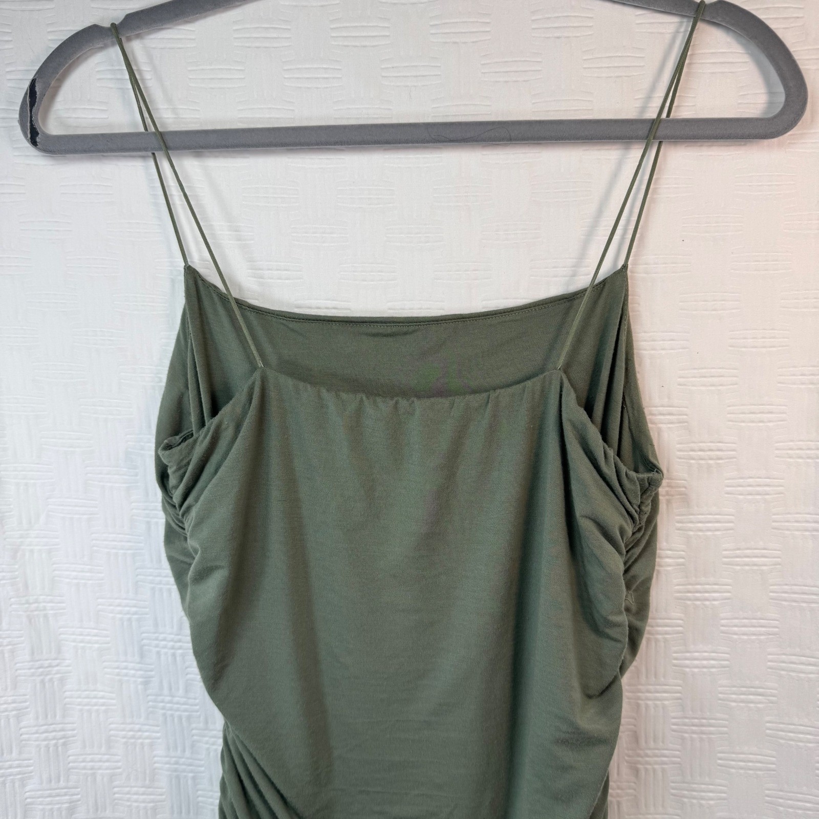 Windsor Olive Green Ruched Bodycon Midi Dress Spaghetti Strap / Sku 0241