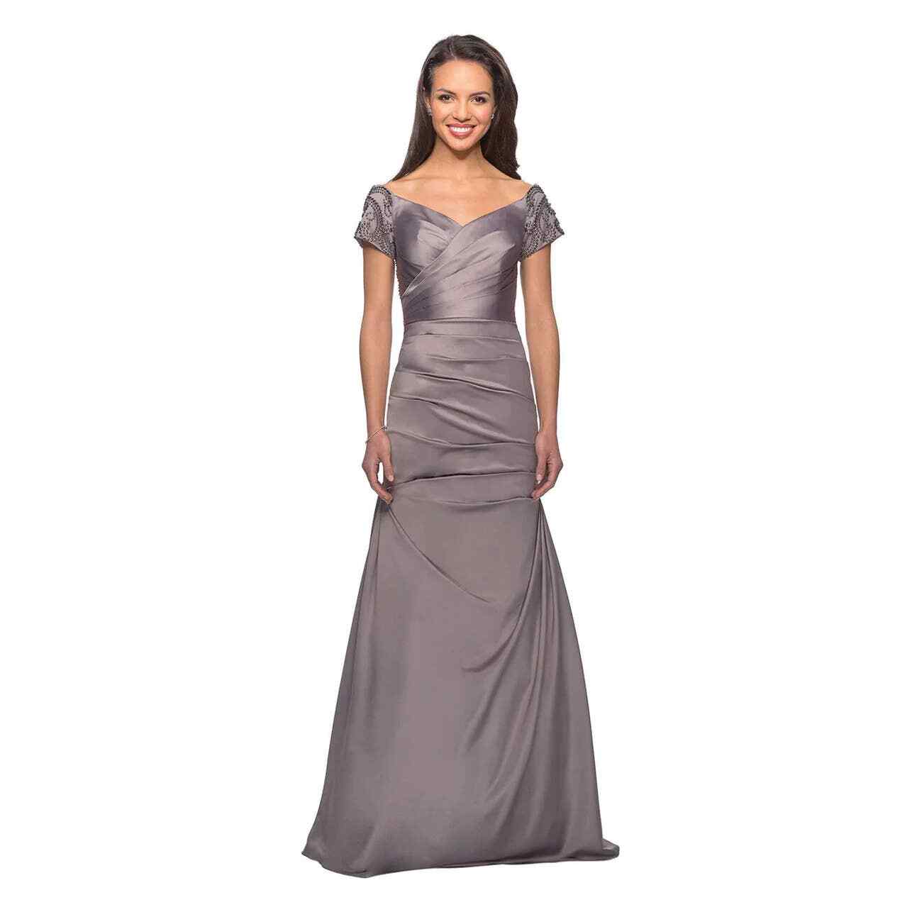 NEW LA FEMME Women’s Silver Rouched Waist Formal Gown Dress Size 4
