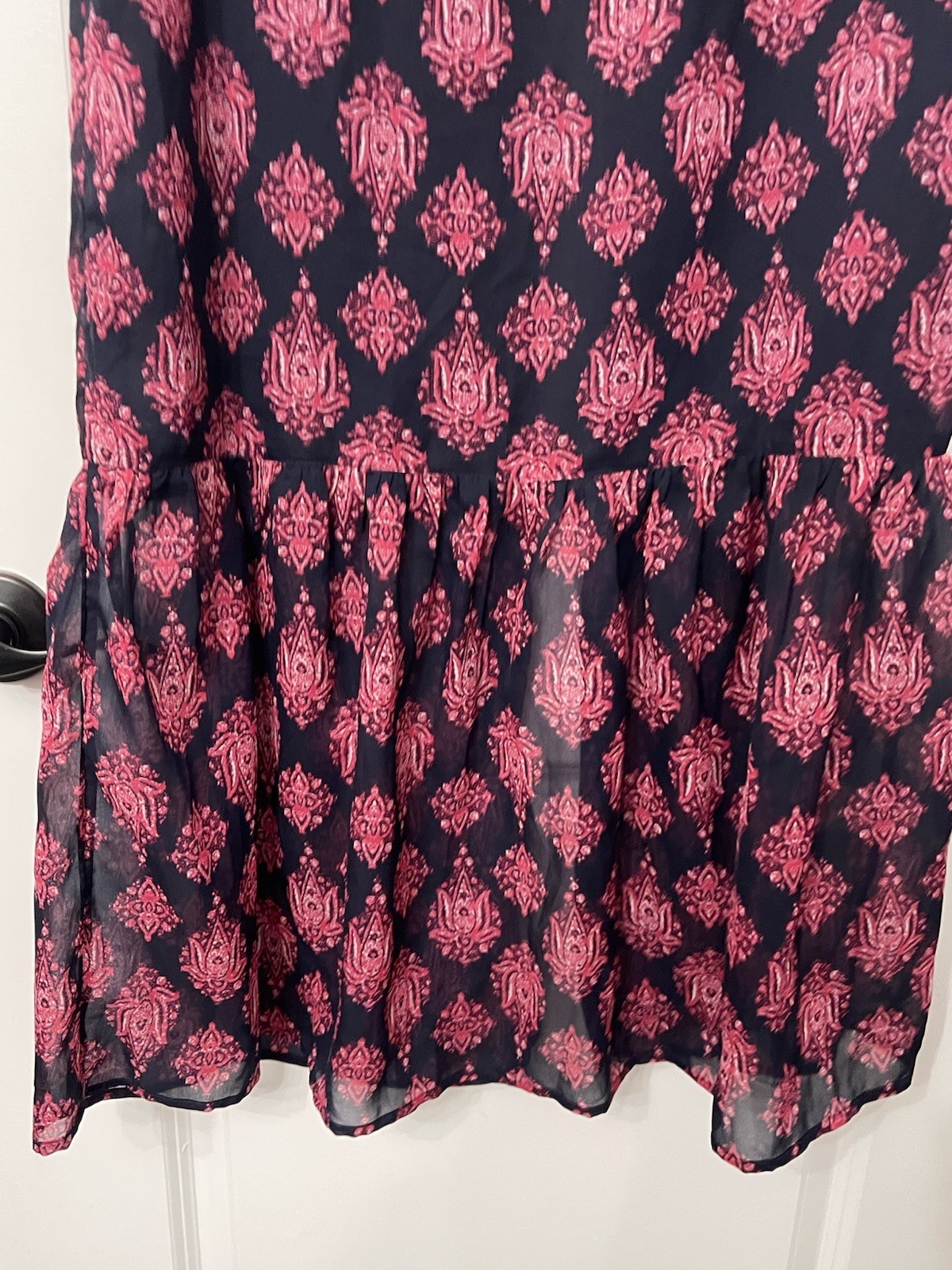 Lucky Brand Pink and Navy Printed Boho Maxi Dress NWT missing belt Boho