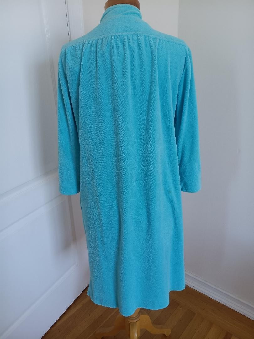 Evelyn Pearson Turquoise Robe House Coat Soft Texture Snap Down Dress S/M