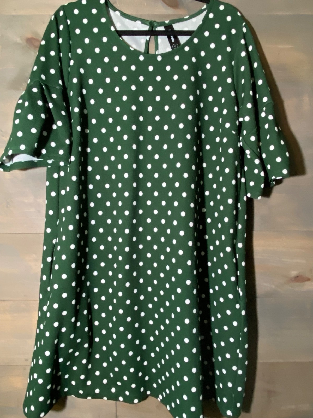 Agnes & Dora Dress Sz L Green polka dot Swing Tunic Dress Short Sleeves casual