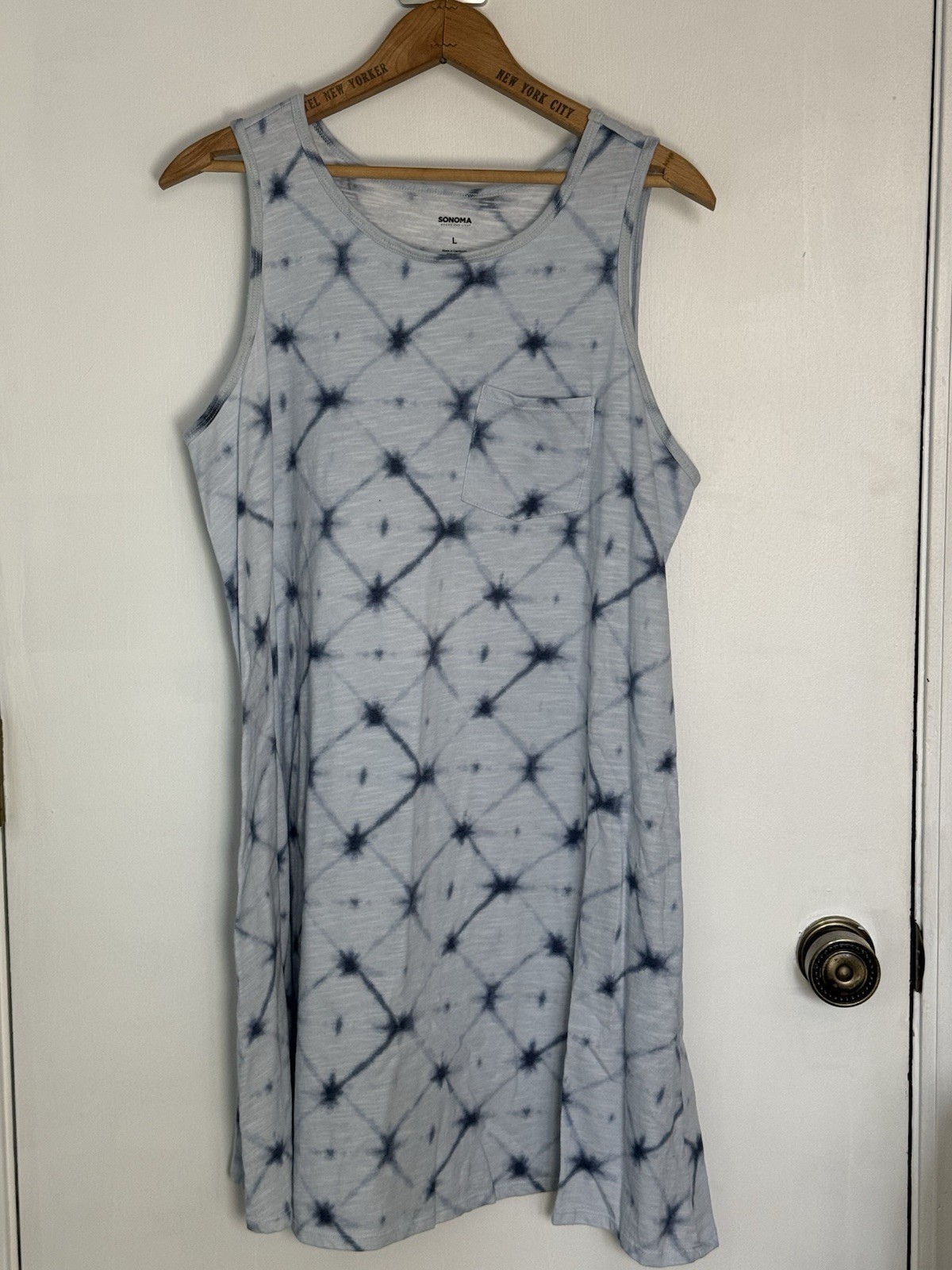 SONOMA LIGHT BLUE TIE DYED TANK SHIRT SUMMER DRESS SZ Large