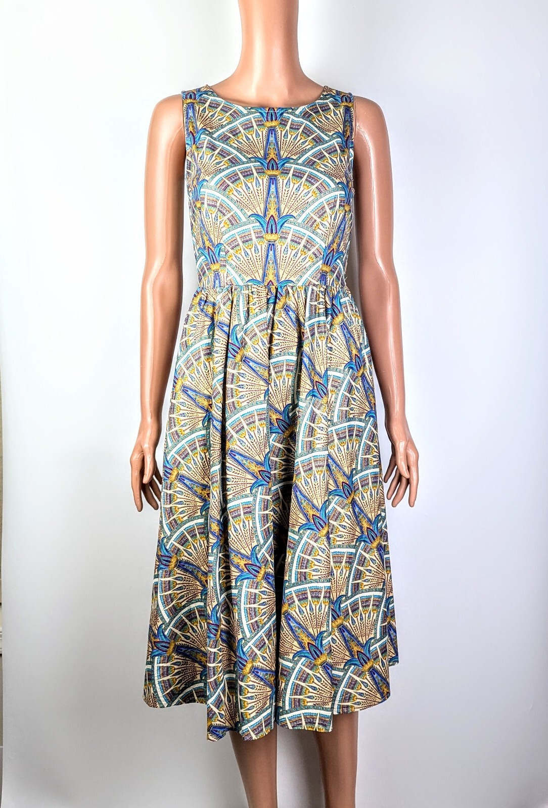 Retrolicious 100% Cotton Sleeveless Midi Dress Purple Green White size XS