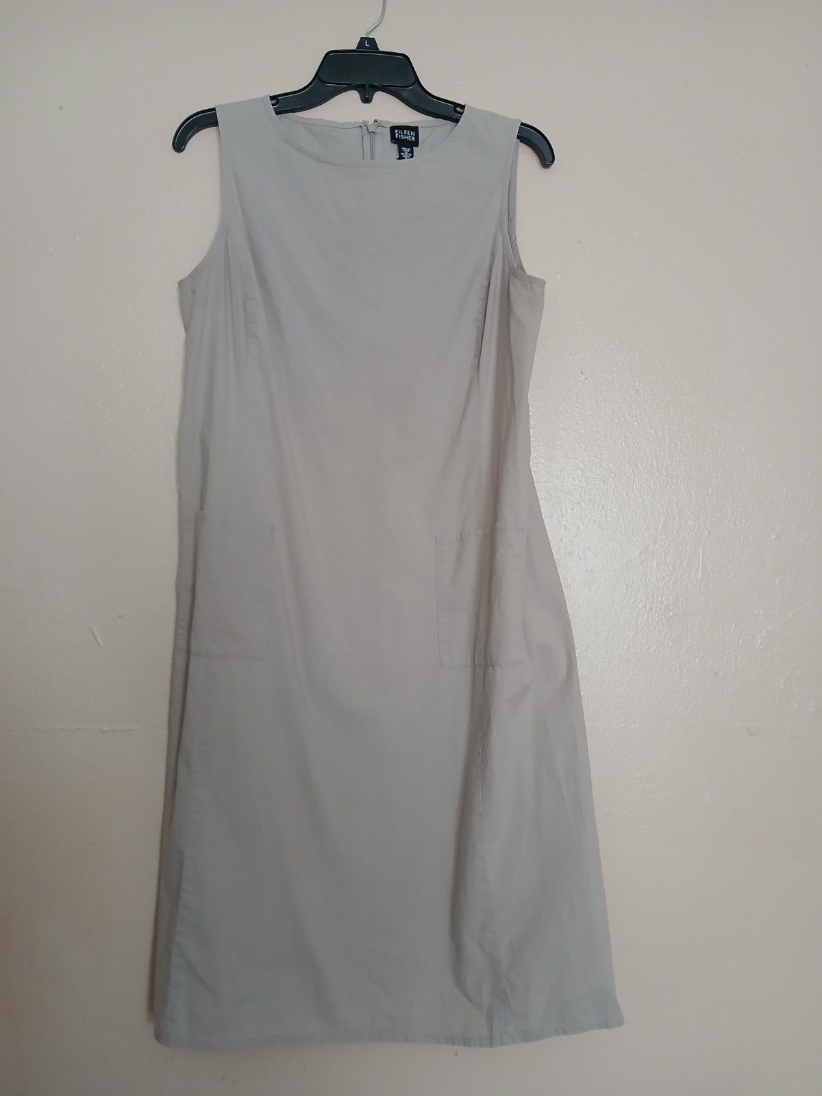 Eileen Fisher Dress Small Midi Cotton Minimalist Classic Neutral Sheath VTG