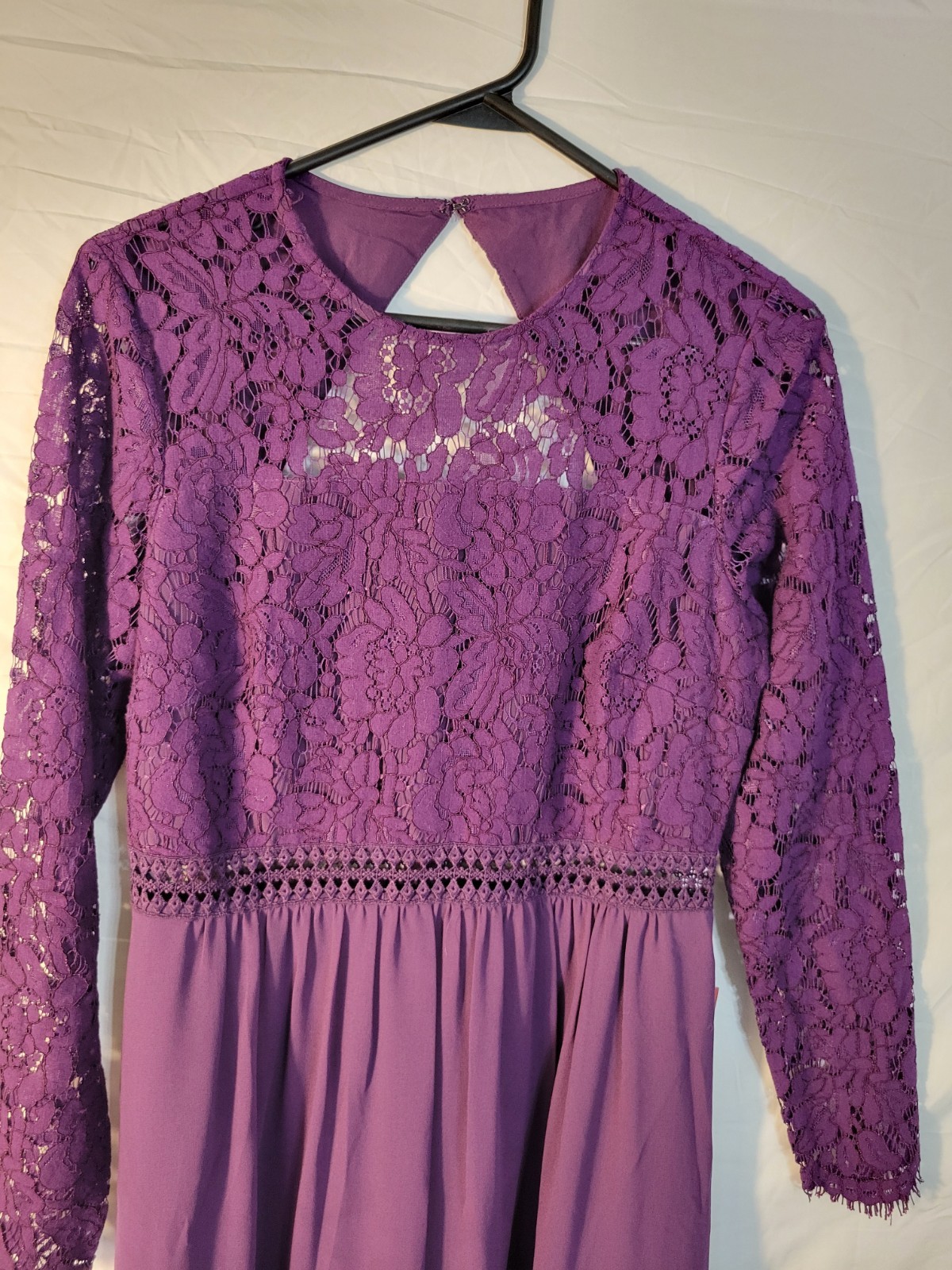 Truth & Fable Purple Solid Lace Maxi Dress Lined Long Sleeve Zip Regular M
