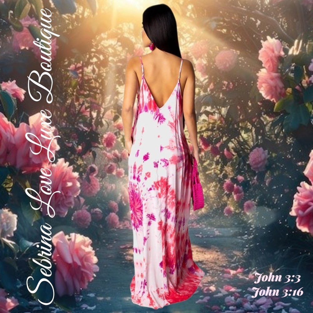 Boho Featival Pink Tie Dye Maxi Dress (Size L/XL)