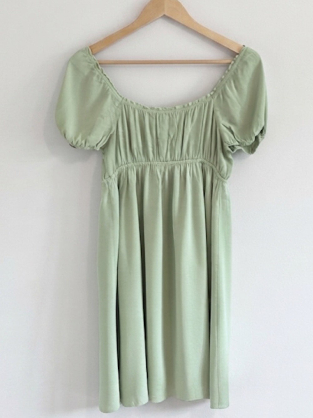 Aritzia Sunday Best Hadley Babydoll Mini Dress S Sage Green Smocked Cottagecore