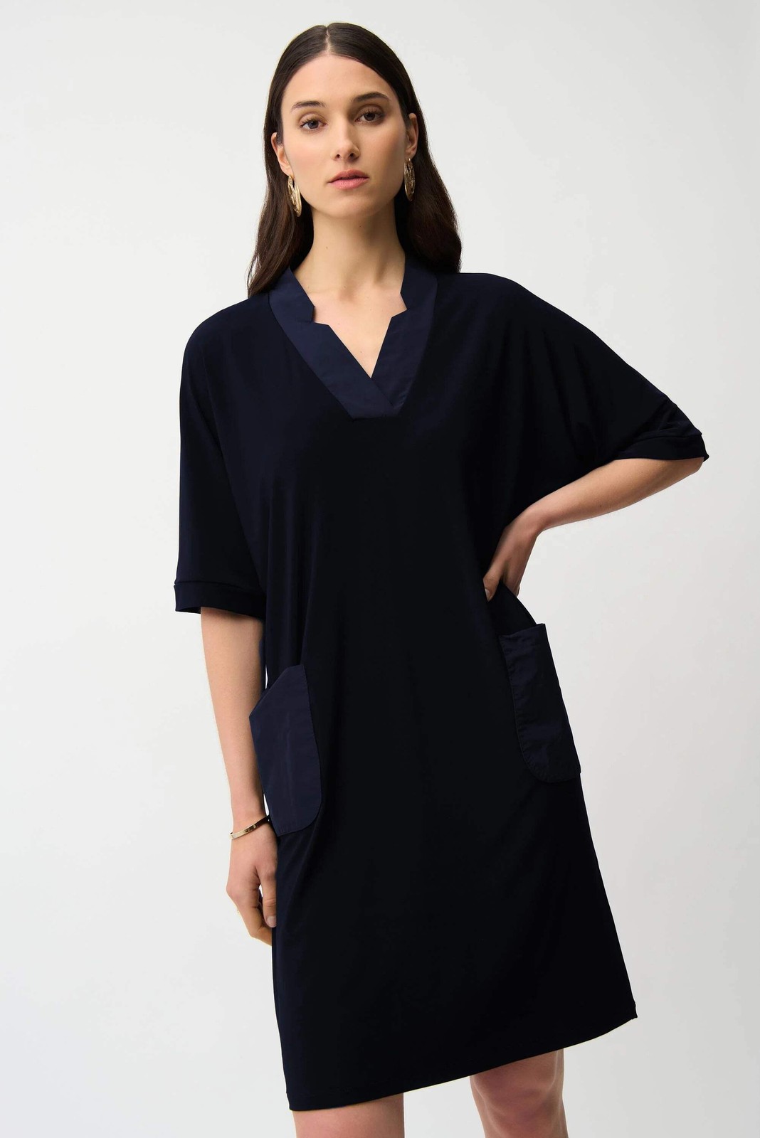 Joseph Ribkoff Notched V-Neck Half Sleeve Shift Dress 261010