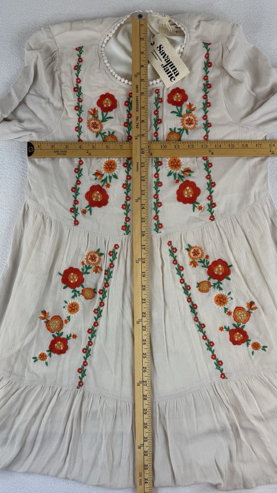 Savanna Jane Floral Embroidered Mini Dress Women’s Medium Ivory Babydoll Tunic