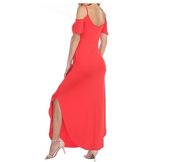 White Mark Womens Medium Red Lexi Cold Shoulder Short Sleeve Maxi Dress NWT AD14