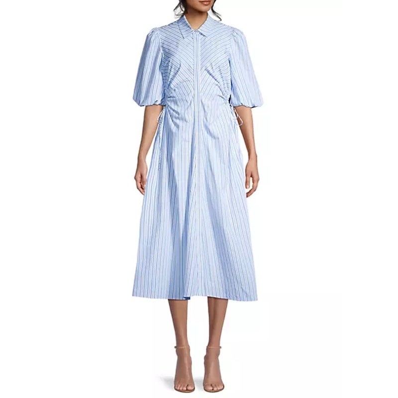 BARDOT Women’s Cut Out Midi Shirt Dress Large Blue Stripe Point Collar NWOT
