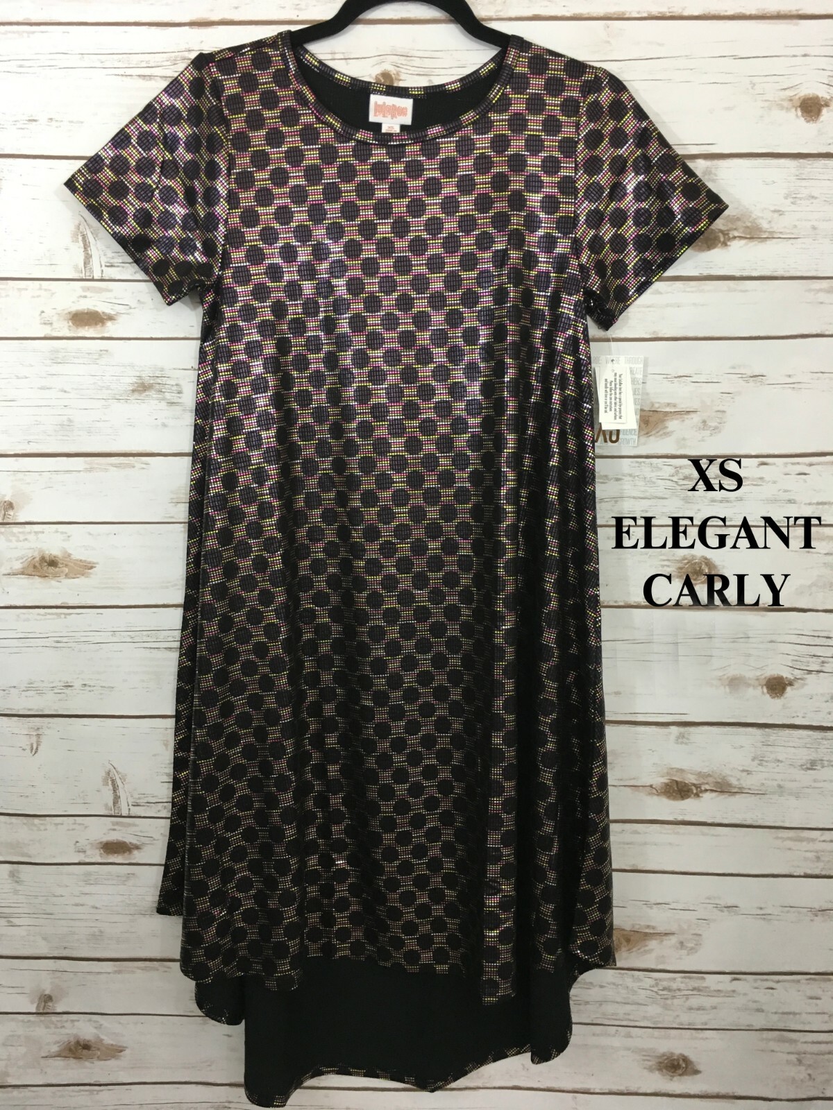 XS CARLY DRESS LuLaRoe; BLACK, GOLD, SILVER & PINK Polka Dots ELEGANT COLLECTION