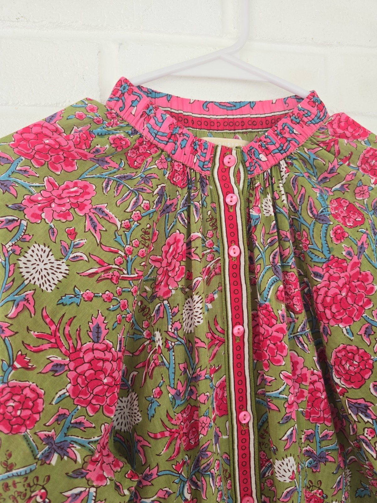 Lola Australia Pacific midi dress pink/green floral button-down XS Cotton