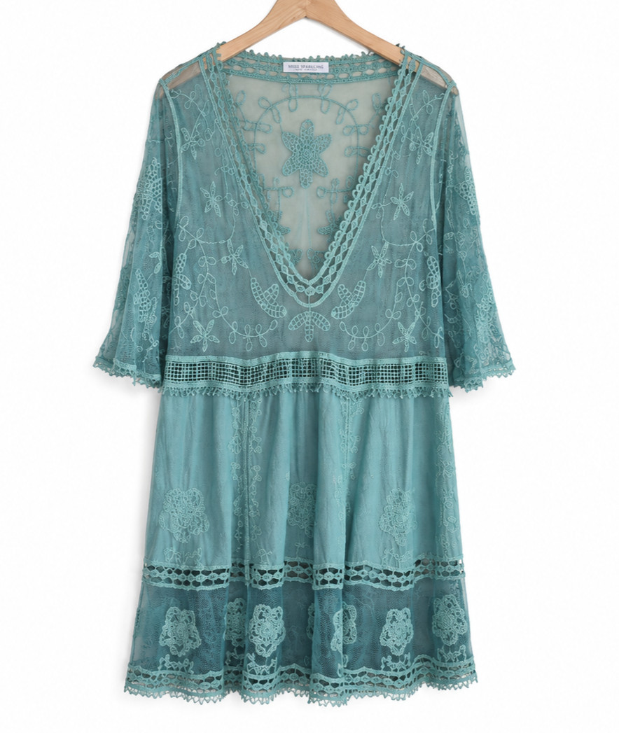 Miss Sparkling Seafoam Lace Boho Dress One Size Whimsigoth Resort