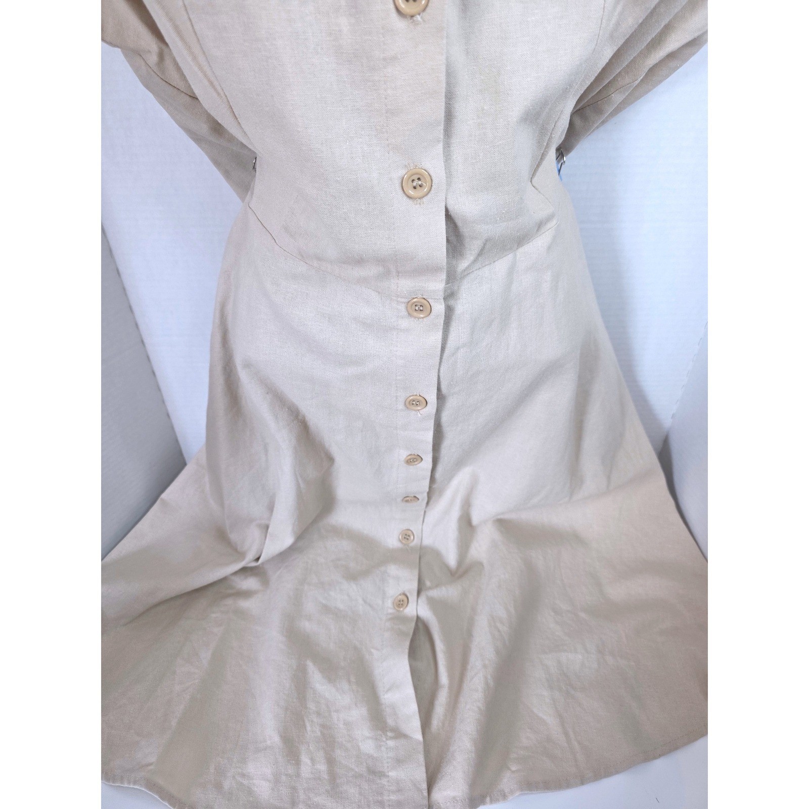 AA Studio Khaki Linen Blend Button Front Sleeveless Midi Shirtdress 16 RUN SMALL