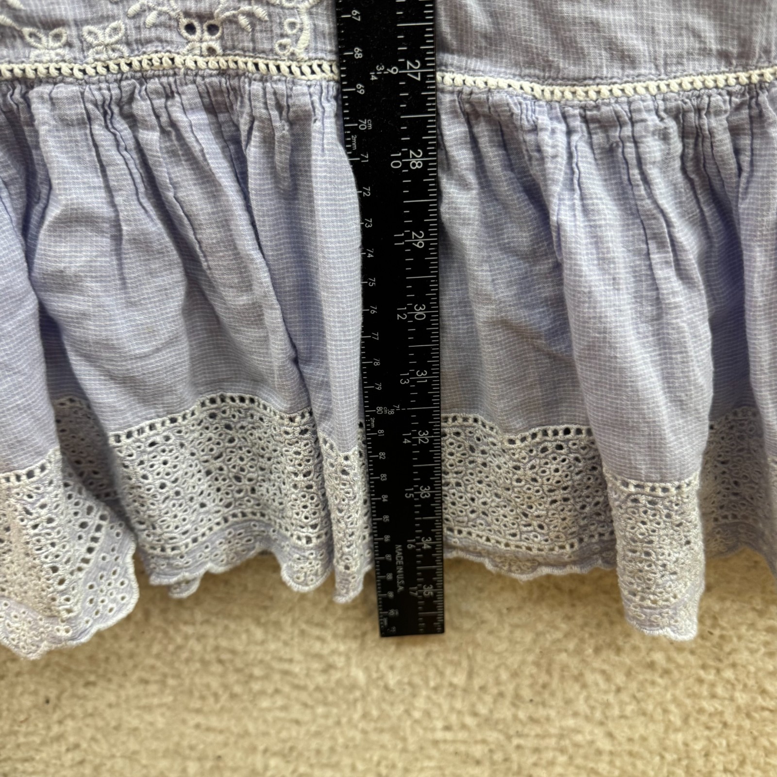 Mini Dress Small Periwinkle Blue Embroidered Flowy Ruffle Cottagecore Coquette