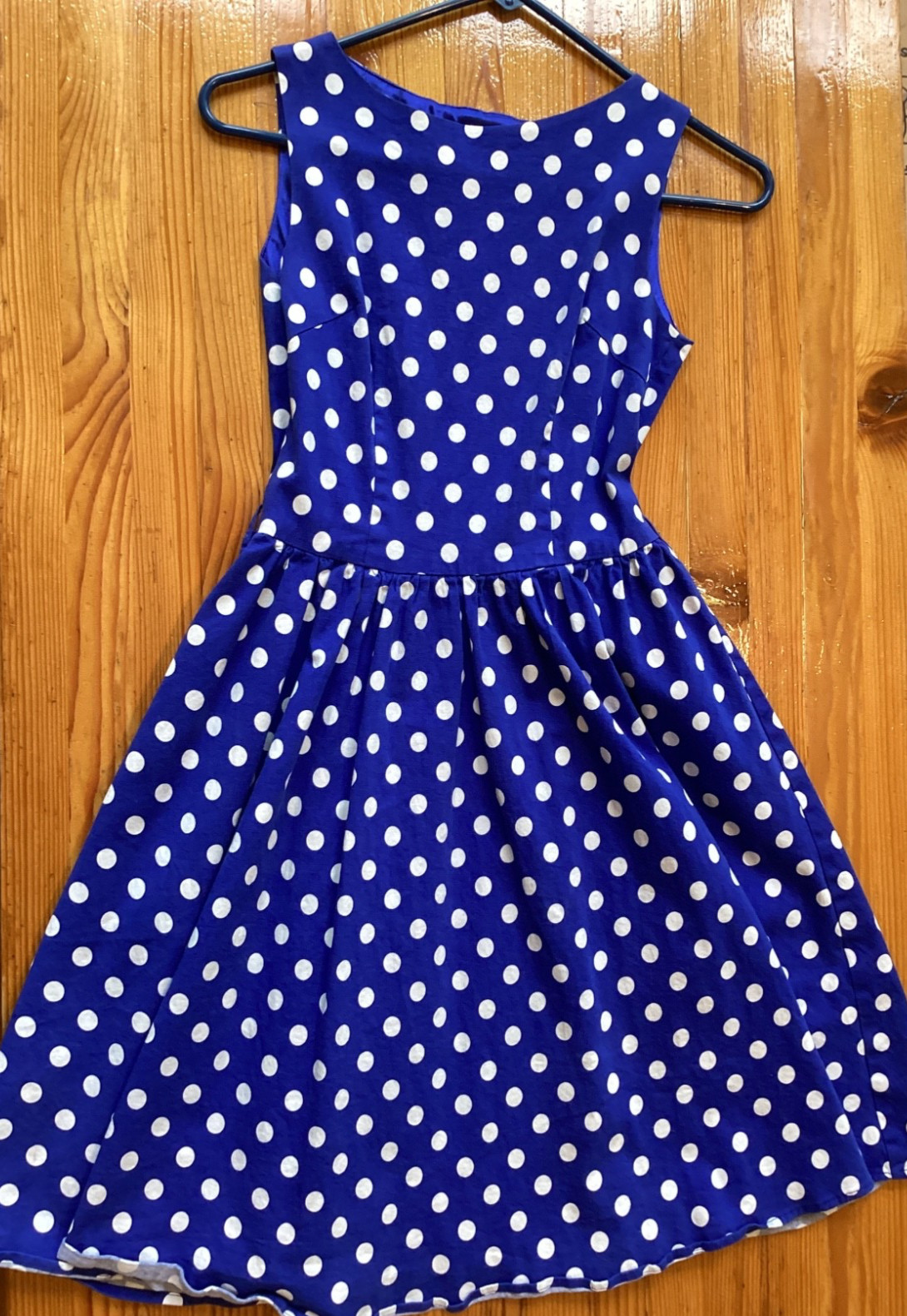 Bo fly yang Size S Blue Polka Dot Dress Sleeveless Spring Picnic