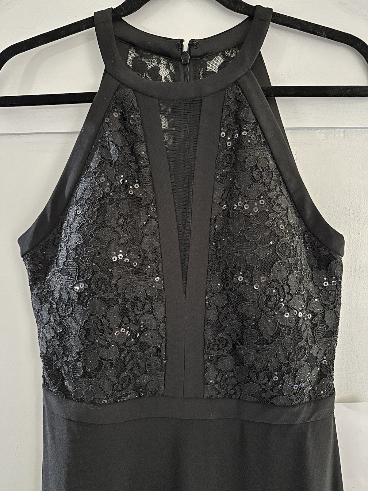 Nightway Black Lace Sequin Halter Mini Cocktail Classic Sexy Dress Sz 8