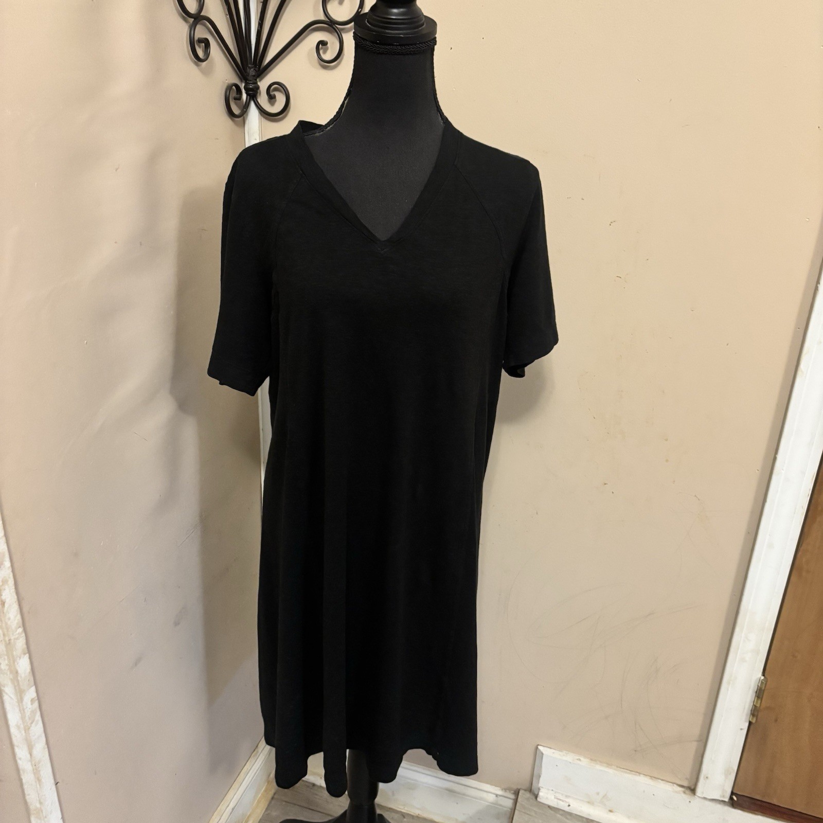 Eileen Fisher Black Hemp Organic Cotton Shift Dress Size Large
