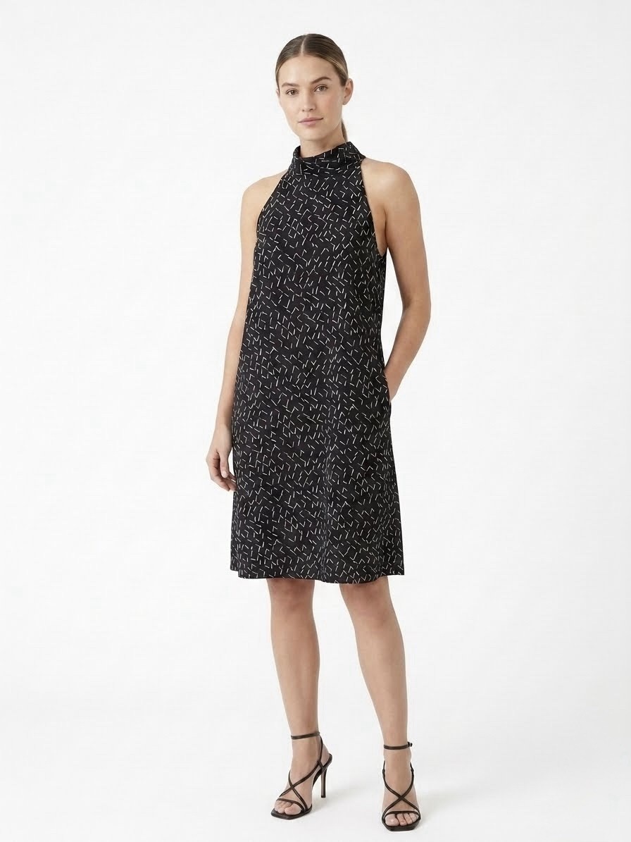 Banana Republic Black/White Geometric High Neck Sleeveless Shift Dress 4