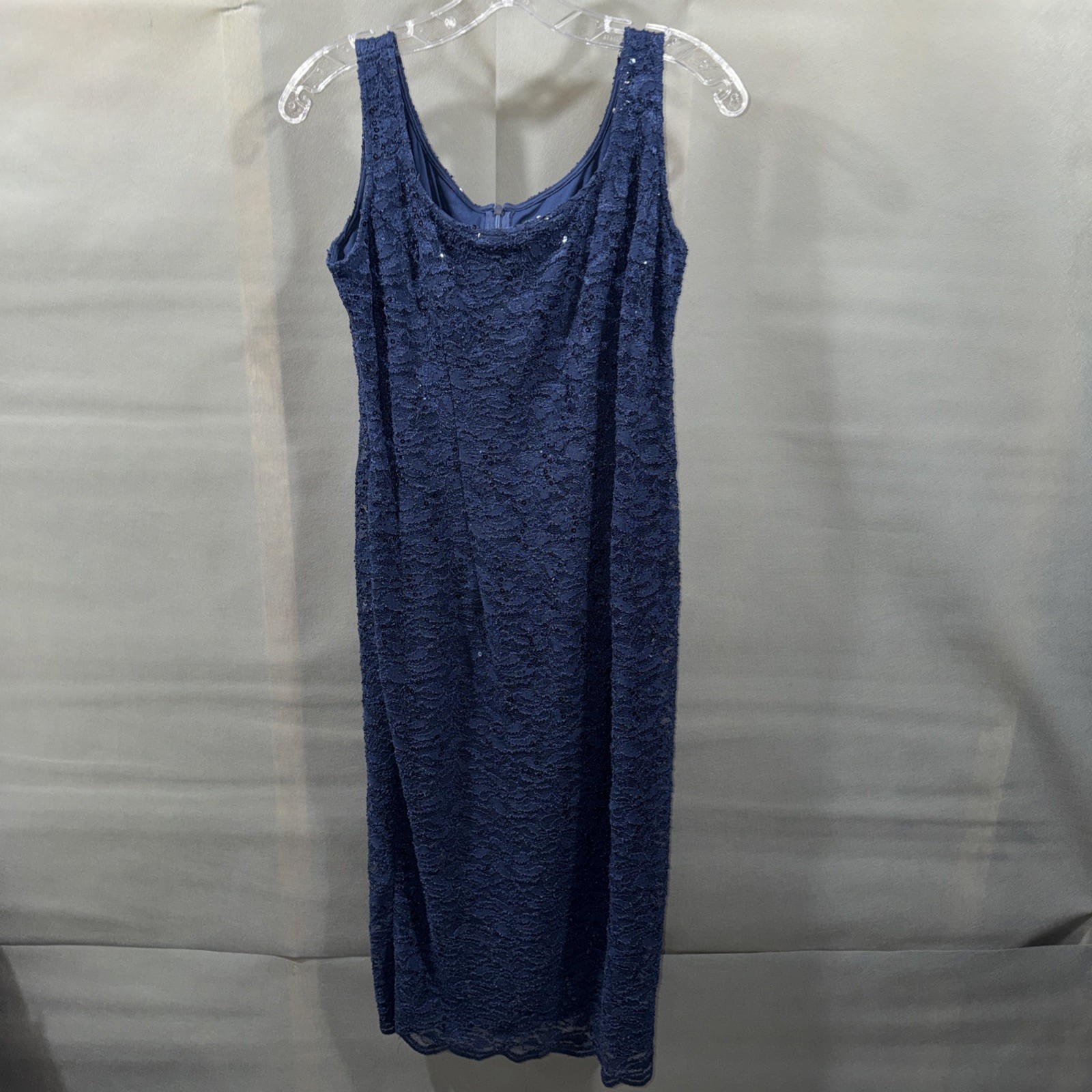Alex Evenings Dress With Jacket Midi Length Sequin Lace Size 8 Blue Approx 40” L