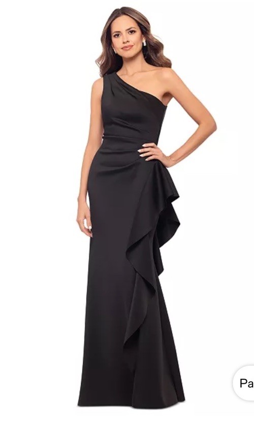 XSCAPE Women’s Formal Ruffled One-Shoulder Scuba Gown Black Size 12 NWT