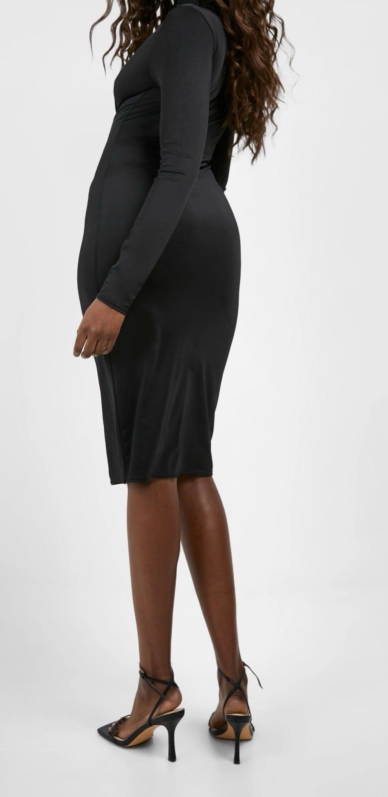Premium Matte Slinky Funnel Neck Bodycon Midi Dress By Boohoo Made In England