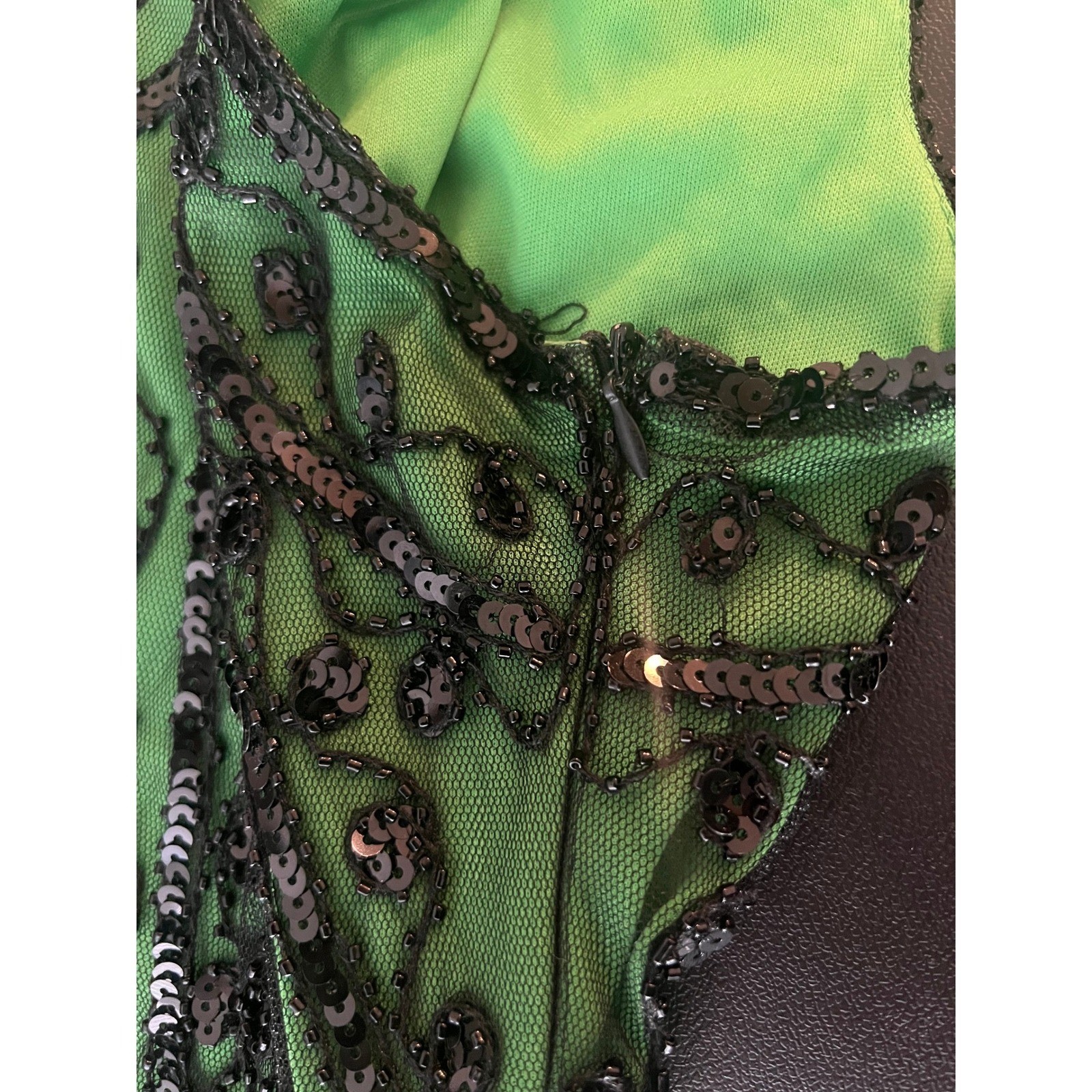 PrettyGuide Green Black Sequin Fringe Flapper Dress 1920s Gatsby Style L (1098)