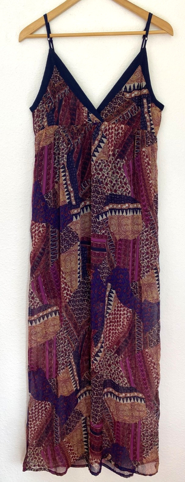 Band of Gypsies Women L Sheer Plum Purple Maxi Tank Dress Geometric Tribal Boho