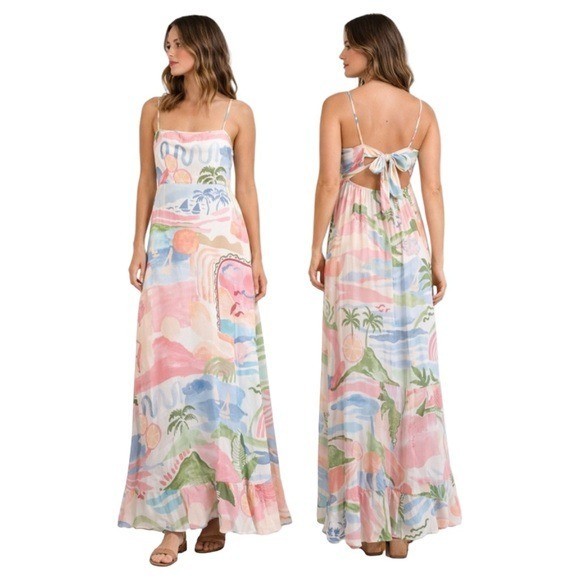 Paper Heart Anthropologie Coastal Tequila Sunrise Maxi Sun Dress EUC Size M