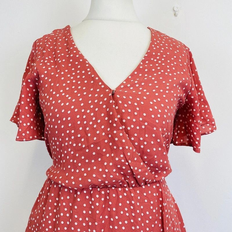 Sienna Sky Pink White Spotty Print Layered Hi-Low Hem Faux Wrap Dress 6