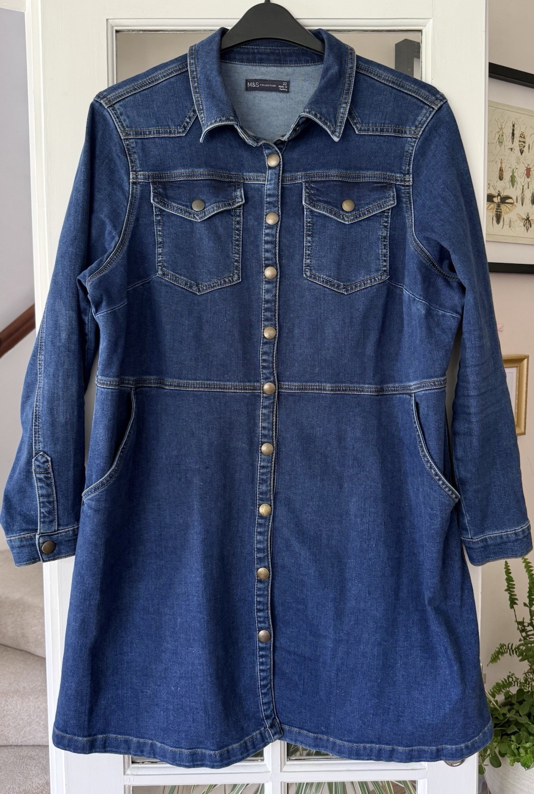 M&S Stretch Blue Denim Jean Shirt Jacket Dress Size 20-22 Holly Willoughby Range