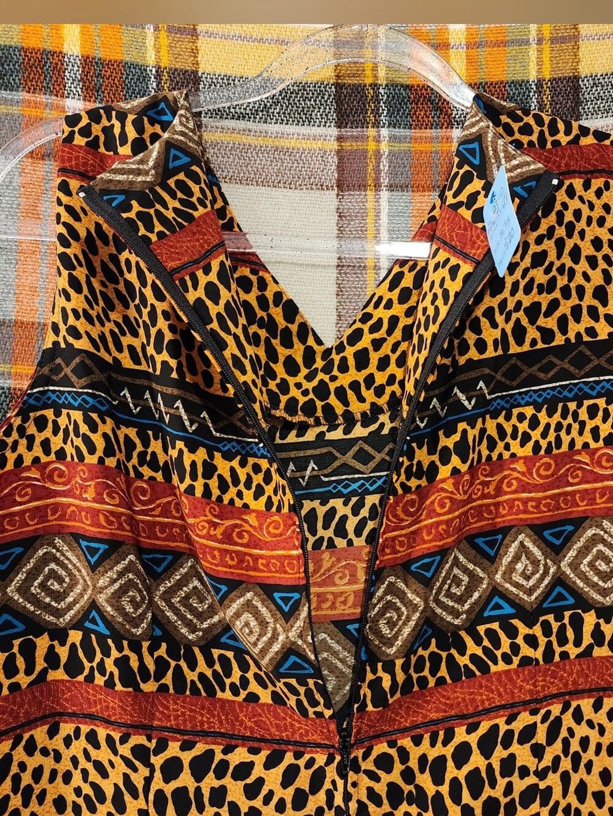 Vintage 90s Sag Harbor Tribal Geometric Animal Print Dress.