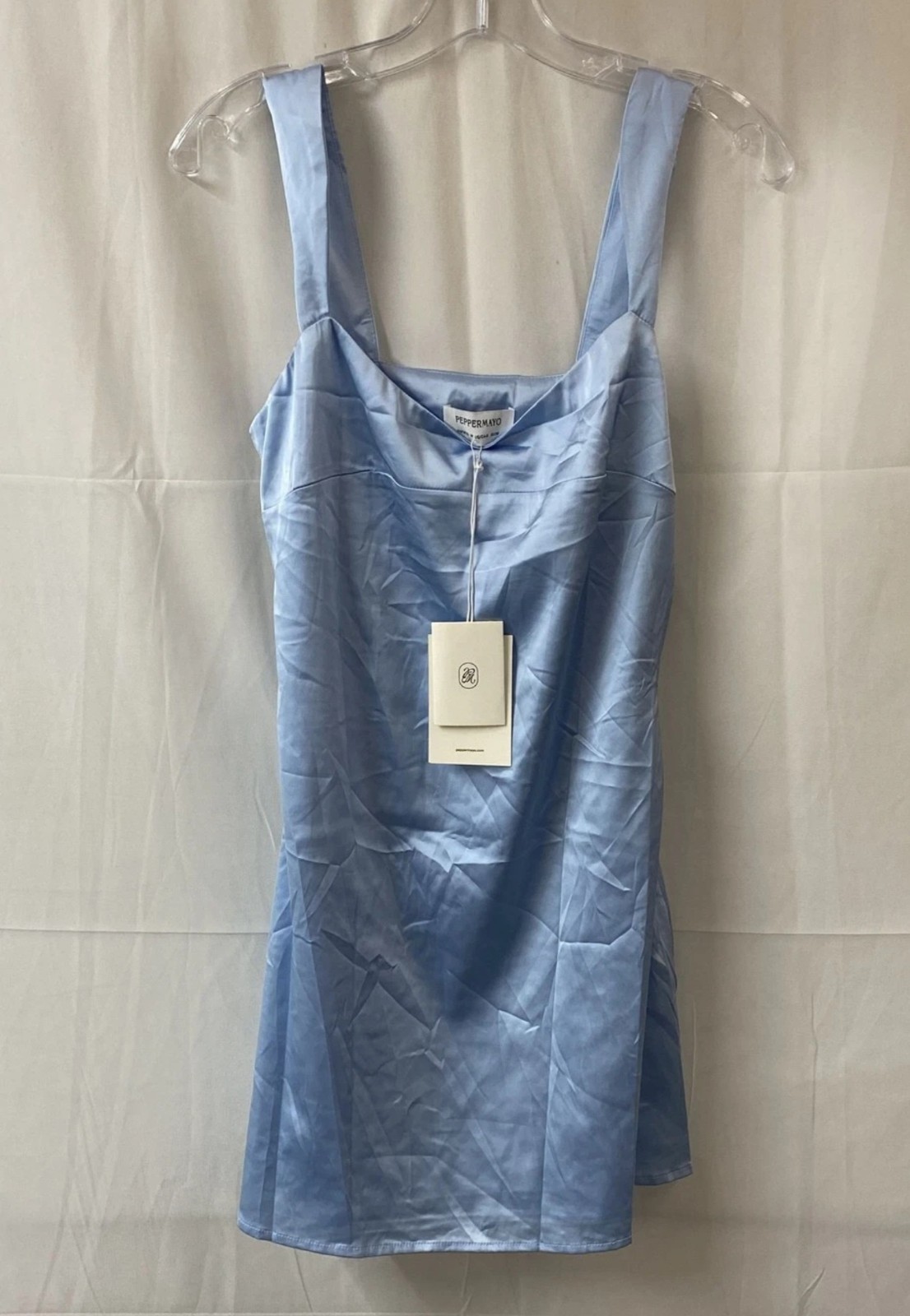 New! PEPPERMAYO $75 Odette Satin Mini Dress – Blue MED US 10 NWT